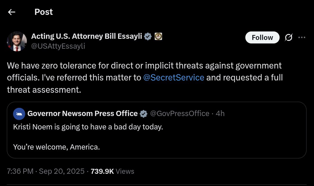 Acting U.S. Attorney Bill Essayli refers threat against Kristi Noem to Secret Service