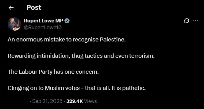 Rupert Lowe calls recognizing Palestine an enormous mistake