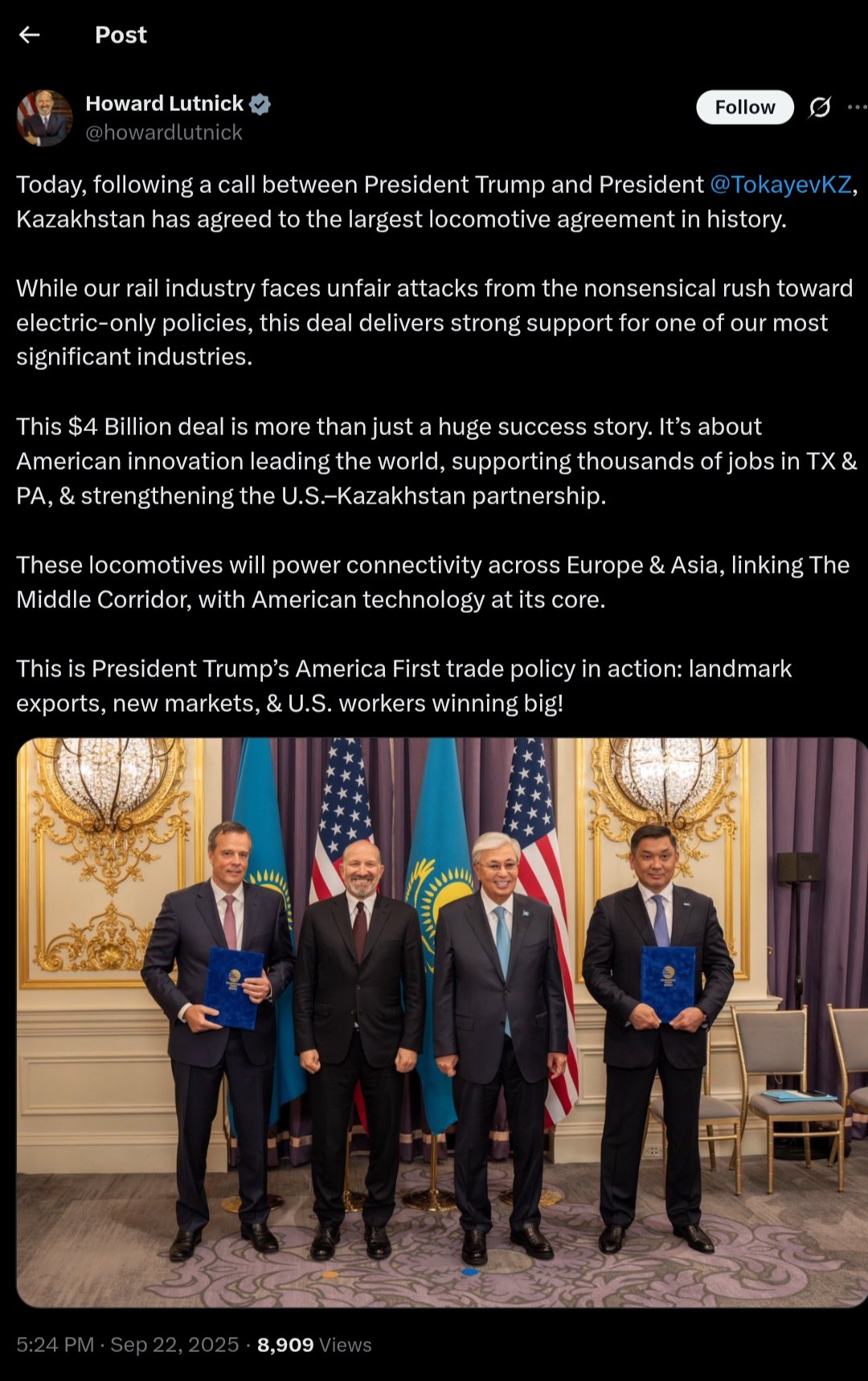 U.S. secures $4 billion locomotive export deal with Kazakhstan
