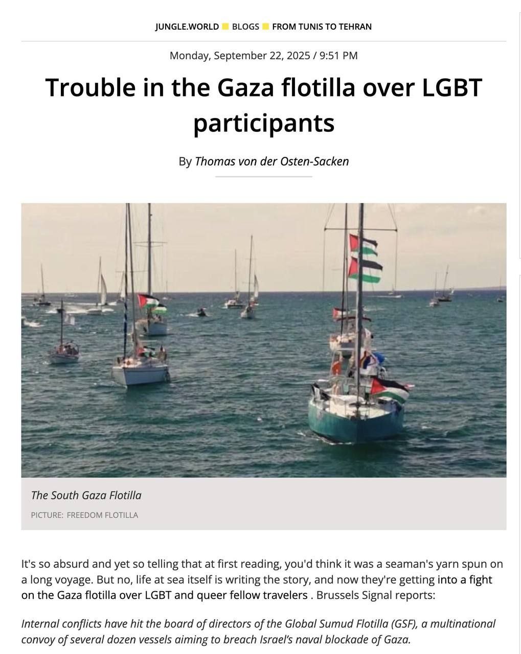 Sumud 'Greta' Flotilla faces internal conflict over LGBTQ presence