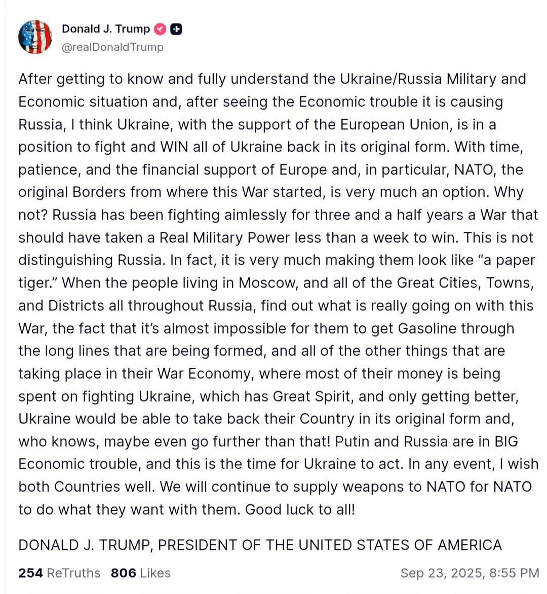 US President says Ukraine can win back all territory and warns Russia is in trouble
