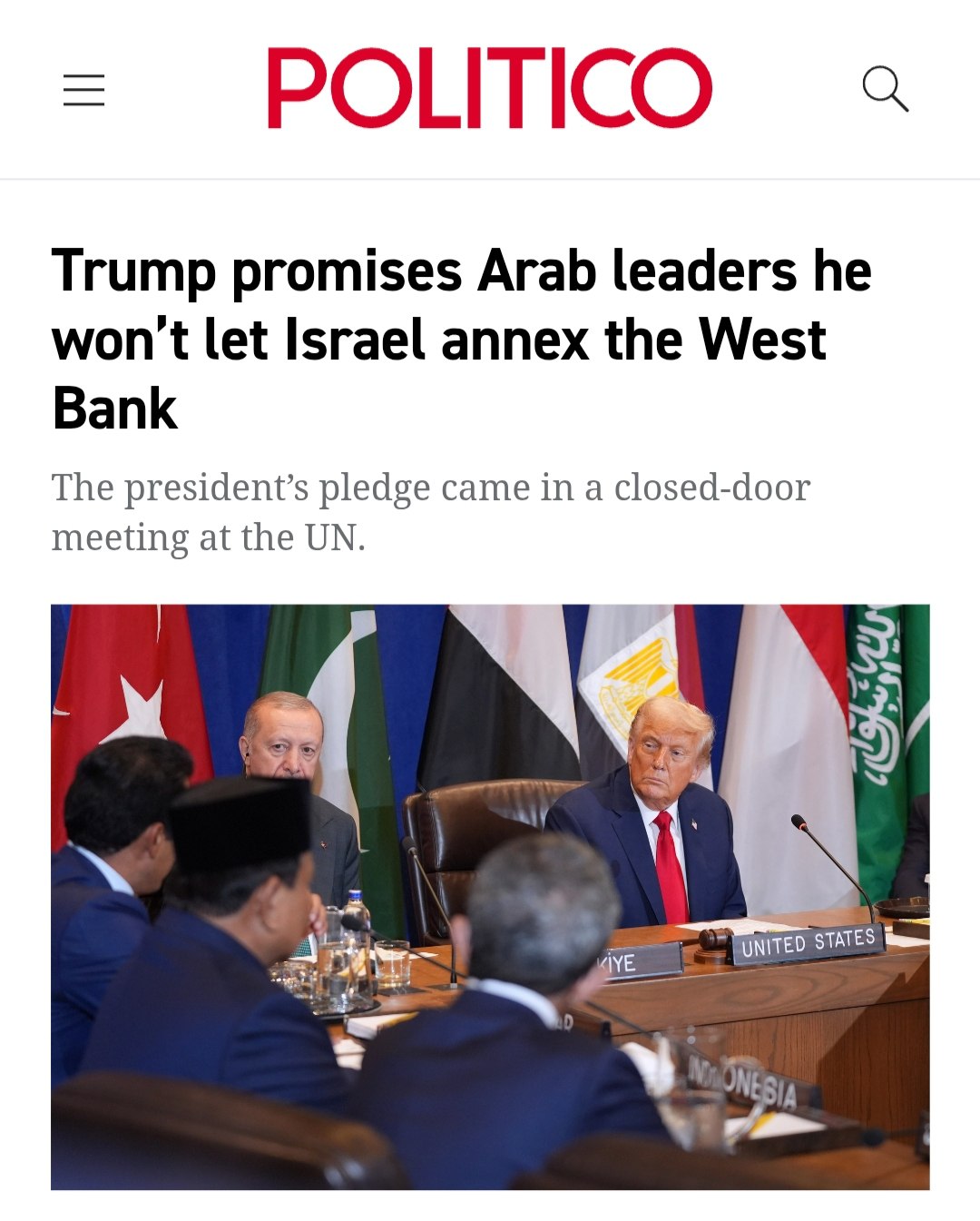 Trump assures Arab leaders he won't allow Israel to annex West Bank