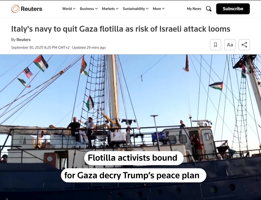 Italy's navy to stop escorting Global Sumud aid flotilla to Gaza
