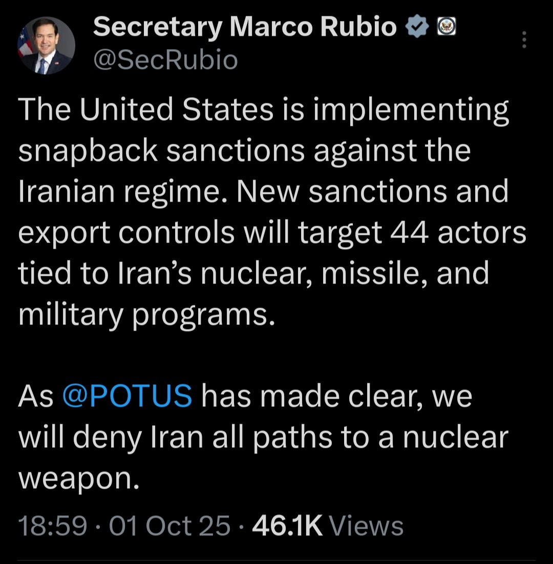 US implements snapback sanctions targeting 44 actors linked to Iran's nuclear programs