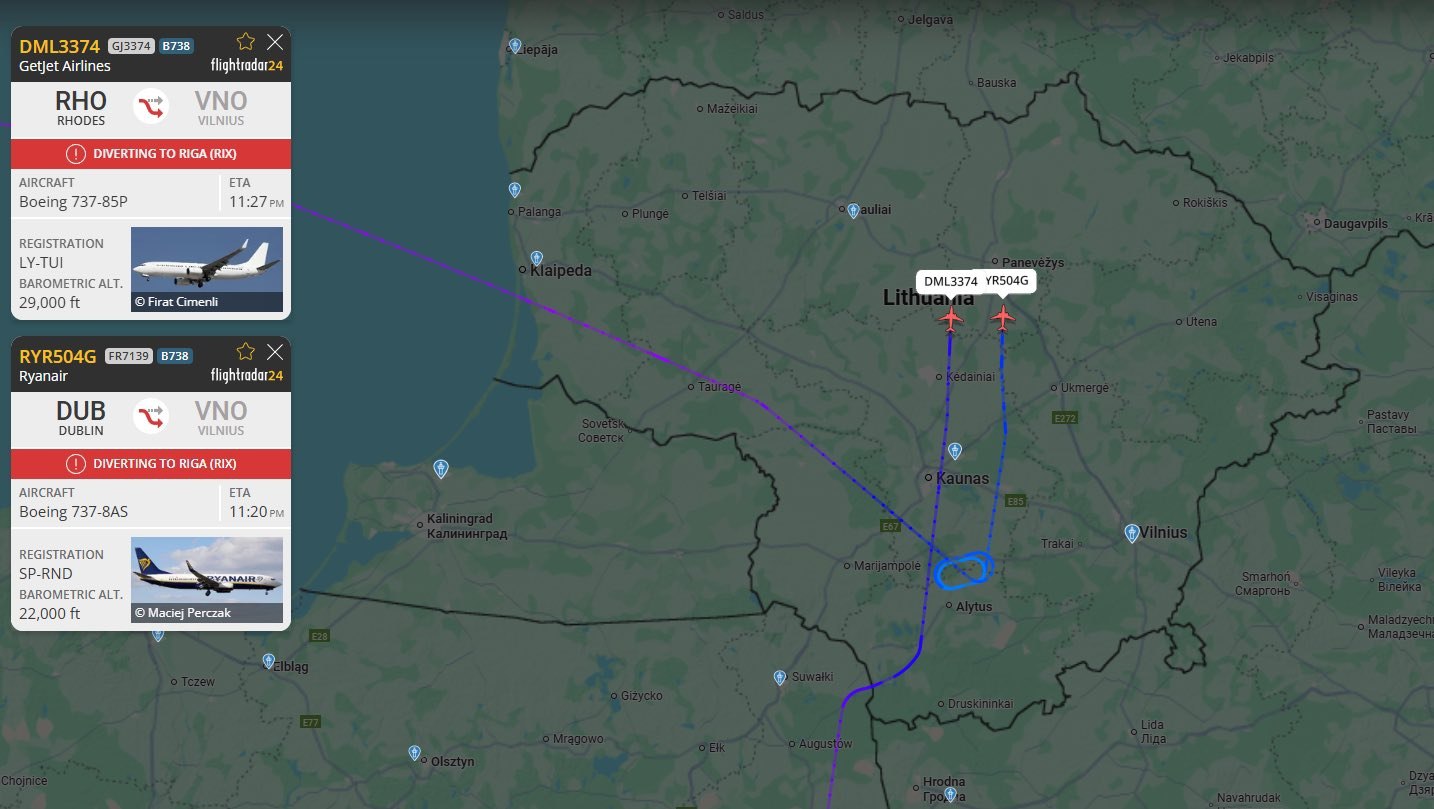 Two commercial flights diverting to Riga from Vilnius International Airport