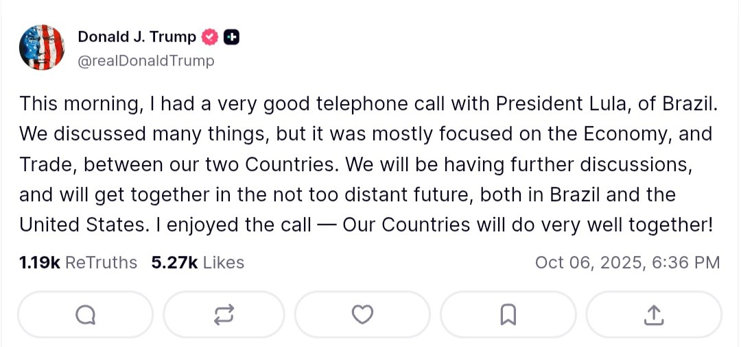 Trump discusses economy and trade with Brazil's President Lula