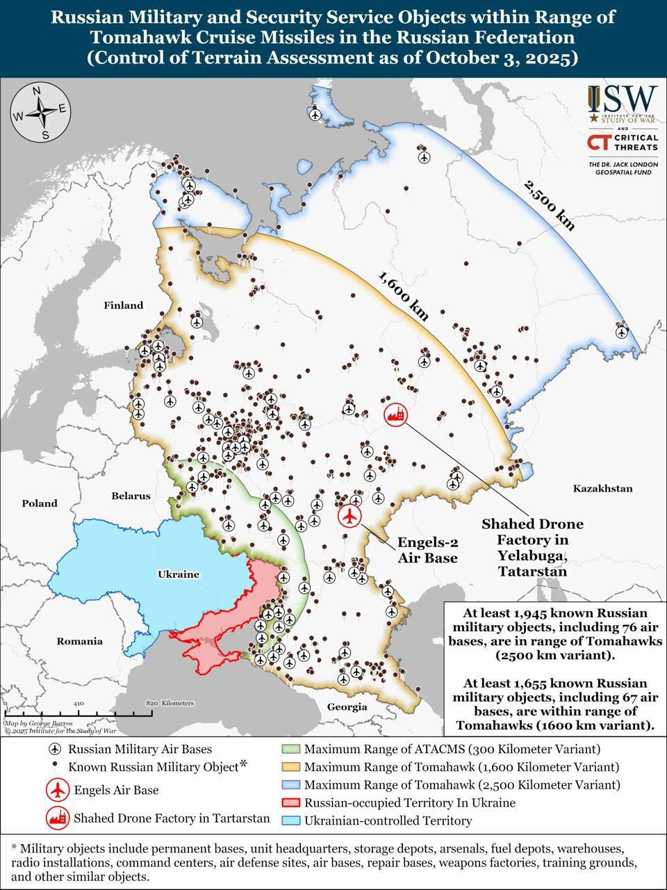 1,945 Russian military objects within range of Tomahawk missiles
