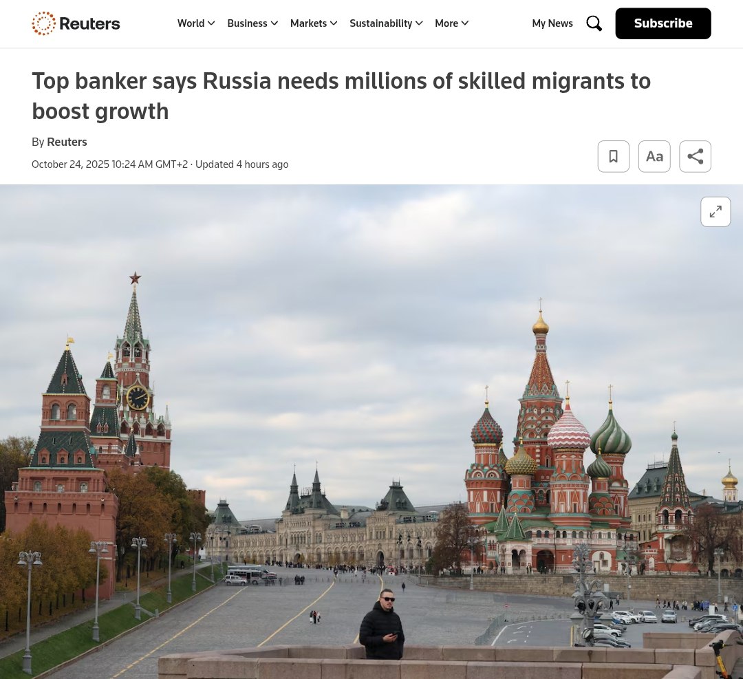 Russia needs millions of skilled migrants for 3.2% growth, says Sberbank CEO