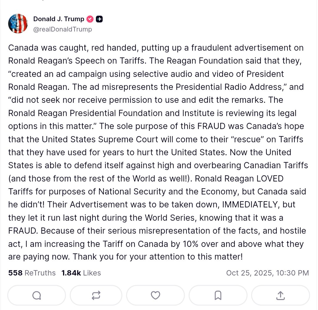 Trump announces 10% increase in tariffs on Canada