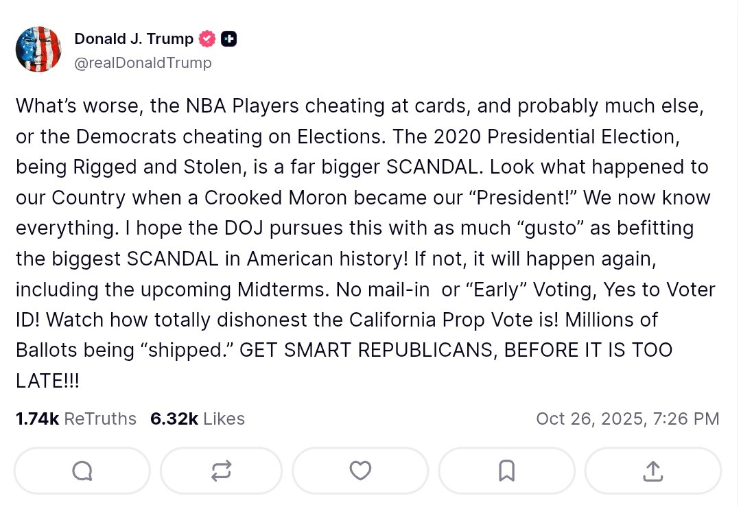 Trump demands DOJ probe into 'stolen' 2020 election amid NBA cheating scandal