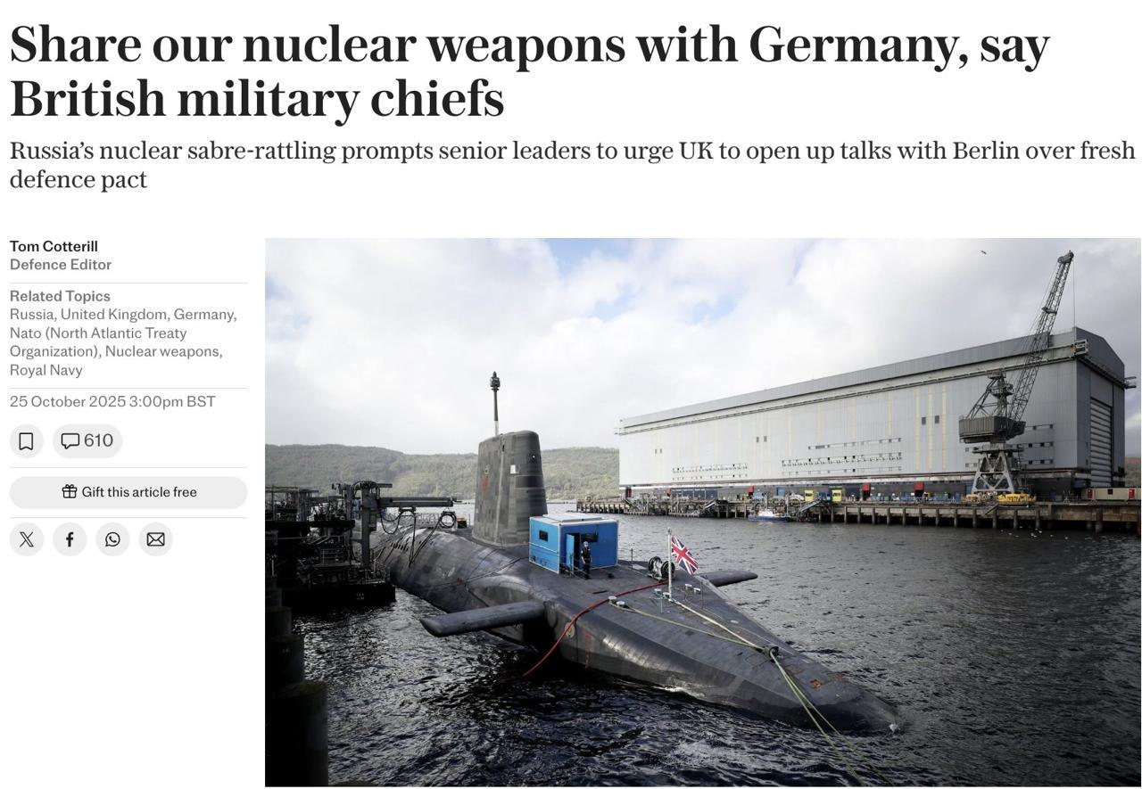 UK Defence Chiefs Call for Nuclear Sharing Discussions with Germany