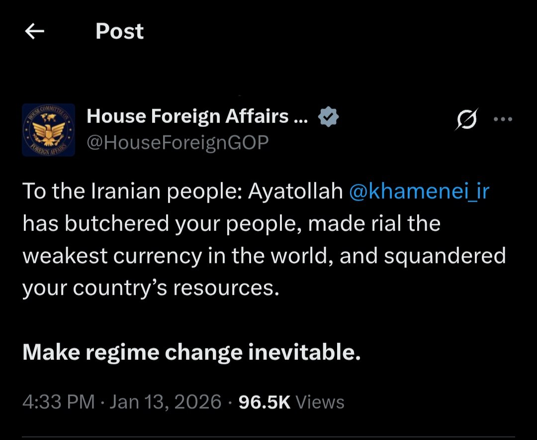 U.S. House Committee on Foreign Affairs calls for regime change in Iran