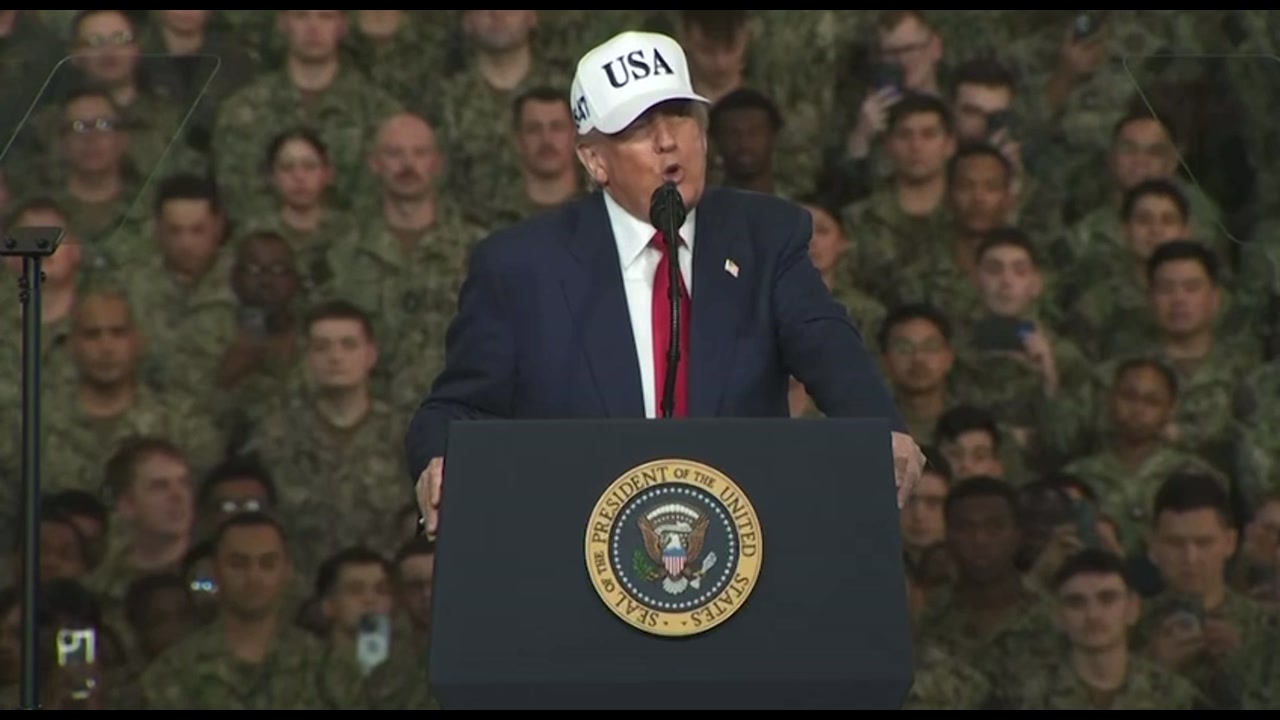 [Video] Trump praises Japan's first female prime minister at Yokosuka Naval Base