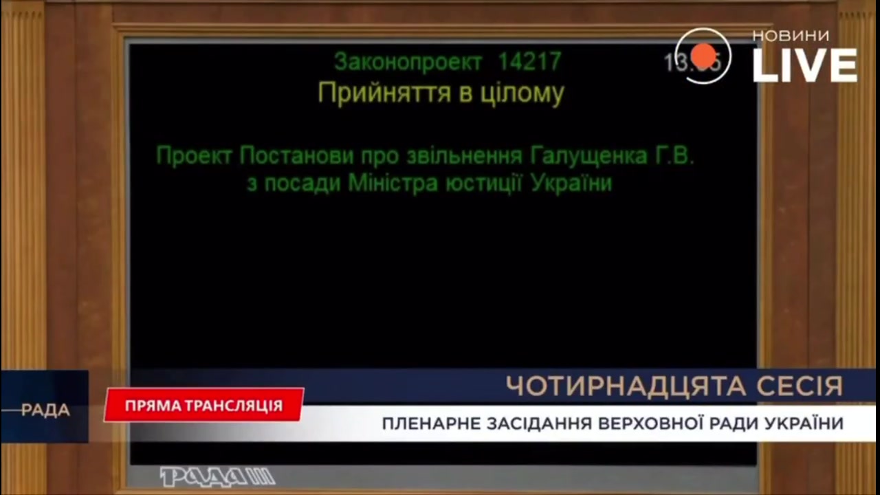 [Video] Ukraine's Verkhovna Rada dismisses Justice Minister Herman Halushchenko